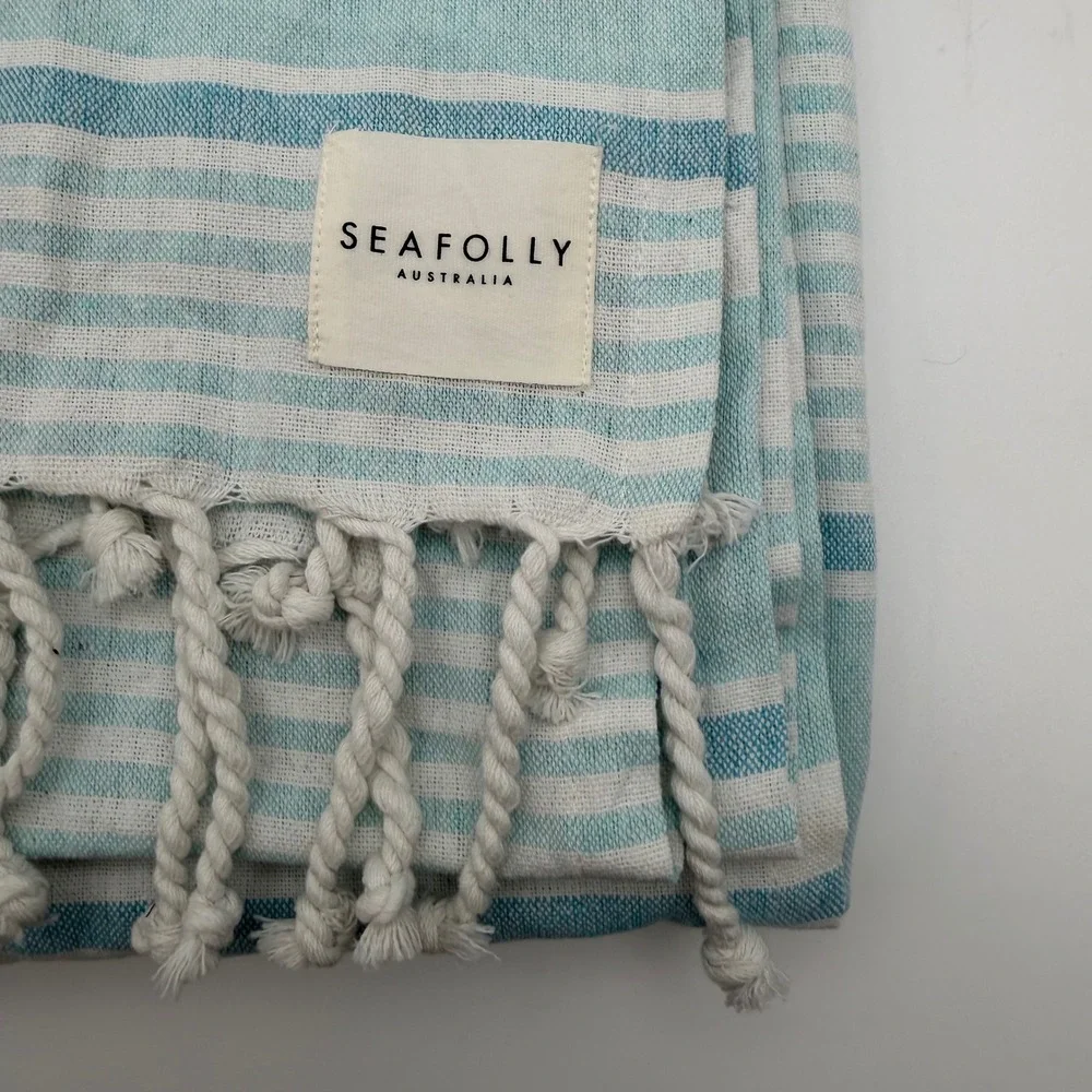Seafolly Australia Turkish Towel‎ Set Blue Mist Stripe Beach Bag NEW